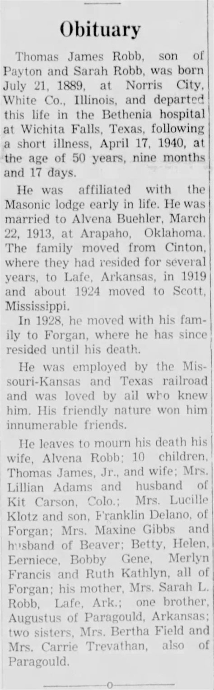 Discoveries In "Thomas Robb Obituary"